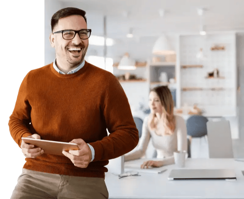 A man holding a tablet