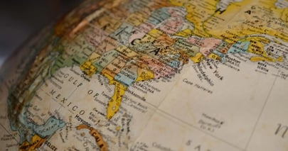 Close-up of a globe showing the southeastern United States, Mexico, and part of Central America.